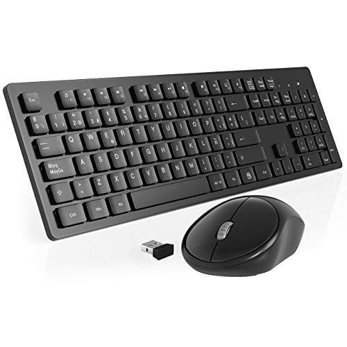 TedGem Teclado y Raton Inalambrico Español, 2.4G Teclado Inalambrico USB Teclado Raton Inalambrico PC Ergonómico Teclado Inalambrico PC con 105 Tecla para Windows 7/8/10/2000 / XP/Vista/Mac(Negro)