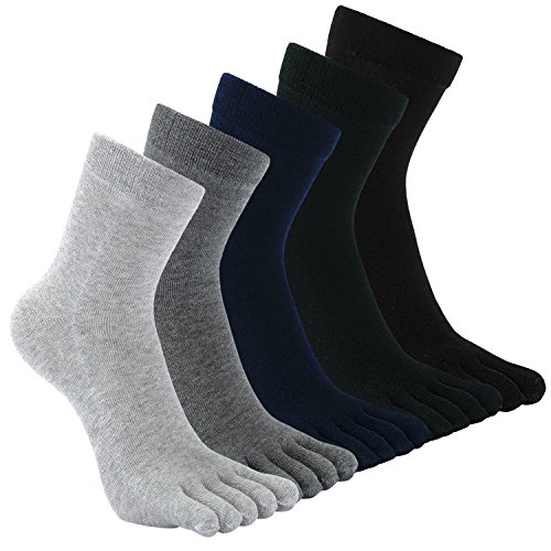 Teenloveme Calcetines de 5 Dedos para Hombres para Deportes Ciclismo Correr, Hombre Calcetines del dedo del pie, Calcetines Dedos de Pies Separados, 5 pares