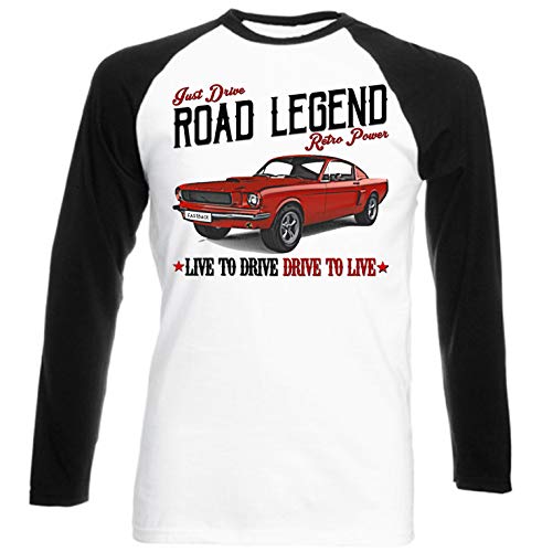 Teesandengines Ford Mustang Fastback Camiseta de Mangas Negra largas T-Shirt Size Large