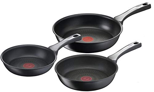 Tefal Unlimited On Set Sartenes 20-24-28 cm con revestimiento resistente, thermo-signal, apta para gas, vitrocerámica, eléctricas e inducción, forma profunda