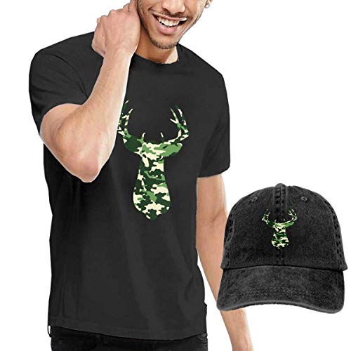 Tengyuntong sunminey Homme T- T-Shirt Polos et Chemises Camo Deer T Shirt Short Sleeve Denim Hat Male