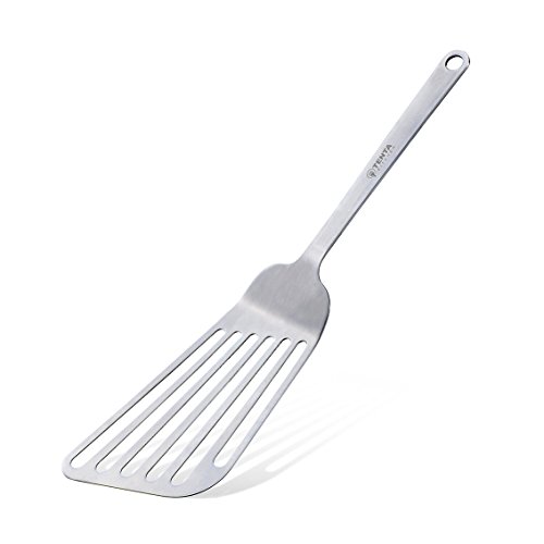 TENTA KITCHEN Stainless Steel Slotted Turner Spatula - 18/8(304) Premium Stainless Steel Cast In One Piece - 1 mm Thin Edge Angled Spatula For Turning & Flipping