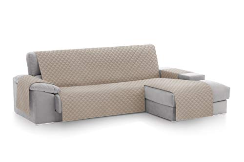 textil-home Funda Cubre Sofá Chaise Longue Malu, Protector para Sofás Acolchado Brazo Derecho. Tamaño -240cm. Color Beige (Visto DE Frente)