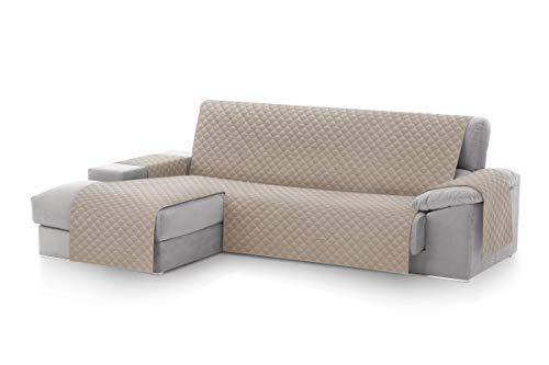 textil-home Funda Cubre Sofá Chaise Longue Malu, Protector para Sofás Acolchado Brazo Izquierdo. Tamaño -240cm. Color Beige (Visto DE Frente)