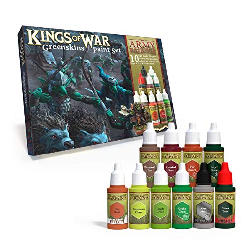 The Army Painter Juego de pintura Kings of War Greenskins | 10 pinturas acrílicas para pintar de Orcs Goblins Greenskins Beasts y Warmachines | para Wargames miniatura modelo pintura