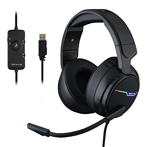 THE G-LAB Korp THALLIUM Cascos Gaming USB 7.1 Digital Surround - Auriculares Gaming - Micrófono con cancelación de ruido, LED RGB - Compatible con PC PS4 Mac (Negro)