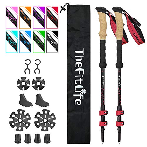 TheFitLife Bastones Trekking Plegables Carbono - telescópicos, 2 Unidades, ultraligeros, Extensibles, los Mejores Bastones de Senderismo para Viajes, Camping, Senderismo, montañismo (Rojo) TheFitLife Bastones Trekking Plegables Carbono - telescópicos, 2 Unidades, ultraligeros, Extensibles, los Mejores Bastones de Senderismo para Viajes, Camping, Senderismo, montañismo (Rojo)