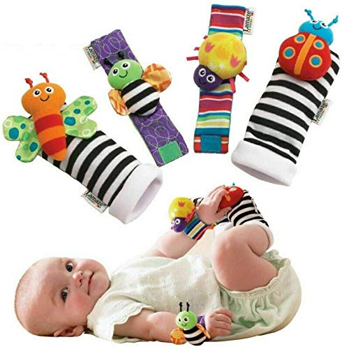 THTH Juego de 4 piezas de calcetines suaves de sonajero de muñeca de juguete para bebés, lindo juguete para bebés con estimulación sensorial, adecuado para niños y niñas de 0 a 6 meses