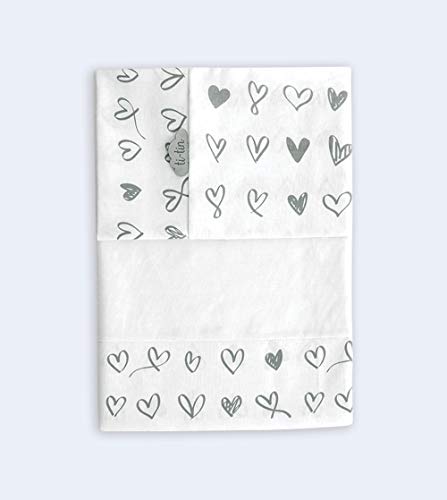 TI TIN Conjunto de sábanas para minicuna de 50 x 80cm, en tres piezas de algodón blanco estampado de CORAZONES | 100% Algodón, Juego de 3 piezas. TI TIN Conjunto de sábanas para minicuna de 50 x 80cm, en tres piezas de algodón blanco estampado de CORAZONES | 100% Algodón, Juego de 3 piezas.