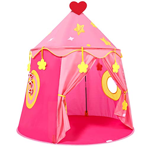 Tienda Campaña para Niños, Castillo de la Princesa, Carpa con Juego de Pitcheo, Pop Up Carpa Infantil, Regalo para Niños, Tienda Rosa Plegable para Interior y Exterior (Rosado)