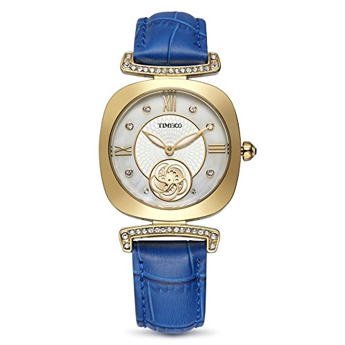 Time100 Reloj Cuarzo Mujer Reloj Cuadrado con la Correa Piel Esfera con Diamantes Destello de la Moda