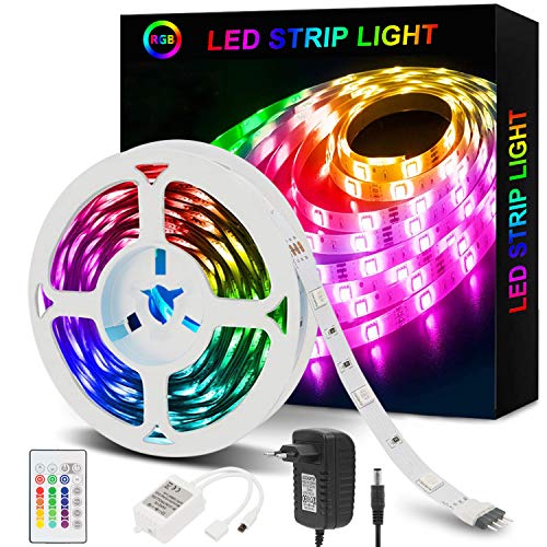 Tiras LED 5M RGB,Tiras de Luces LED Azhien RGB de 5m con Control Remoto,Tiras de Luz LED con 16 Cambios de Color y 4 Modos para el Hogar,Dormitorio,TV,Decoración de Gabinetes,Fiesta,12V Tiras LED 5M RGB,Tiras de Luces LED Azhien RGB de 5m con Control Remoto,Tiras de Luz LED con 16 Cambios de Color y 4 Modos para el Hogar,Dormitorio,TV,Decoración de Gabinetes,Fiesta,12V