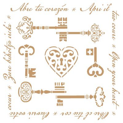 TODO-STENCIL Deco Vintage Composición 199 Llaves. Medidas aproximadas: Medida Exterior 20 x 20 cm Medida del diseño:18,3 x 18,4 cm TODO-STENCIL Deco Vintage Composición 199 Llaves. Medidas aproximadas: Medida Exterior 20 x 20 cm Medida del diseño:18,3 x 18,4 cm