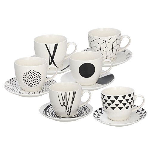 Tognana Graphic - Juego de 6 tazas de café con platillo a juego, 80 cc, altura 6 cm, New Bone China, blanco/negro Tognana Graphic - Juego de 6 tazas de café con platillo a juego, 80 cc, altura 6 cm, New Bone China, blanco/negro