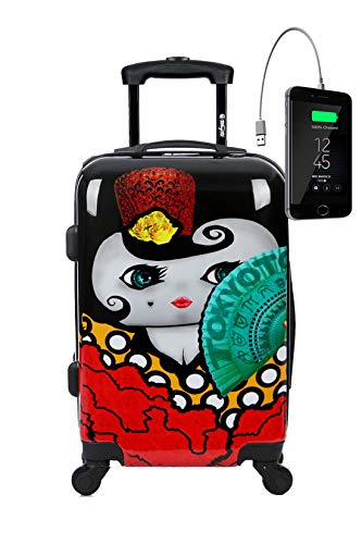 TOKYOTO - Maleta de Cabina Equipaje de Mano, Flamenca con Cargador USB, 8000mAh, 55x40x20 cm | Maleta Juvenil, Trolley de Viaje Ryanair, Easyjet | Maleta de Viaje Rígida Divertida