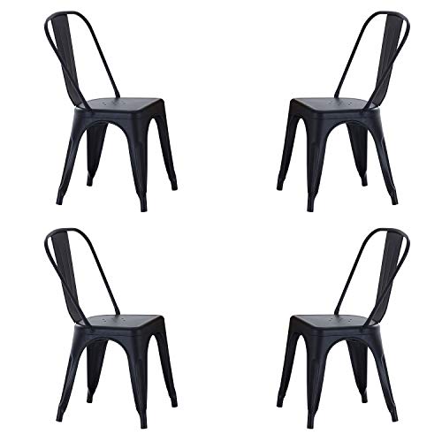 Tolix, Pack de 4 Sillas, Silla Comedor, Cocina o Salon, Contract, Acabado en Negro Mate, Medidas: 45 cm (Ancho) x 45 cm (Fondo) x 85 cm (Alto)