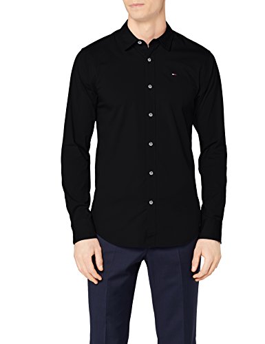 Tommy Hilfiger Original Stretch Shirt Camisa, Negro (Tommy Black), L para Hombre