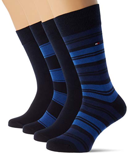 Tommy Hilfiger Th Men Sock 4p Stripe Tin Giftbox calcetines, azul marino oscuro, 39/42 (Pack de 4) para Hombre