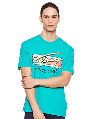 Tommy Hilfiger TJM Neon Script tee Camiseta, Verde (Dynasty Green 399), M para Hombre