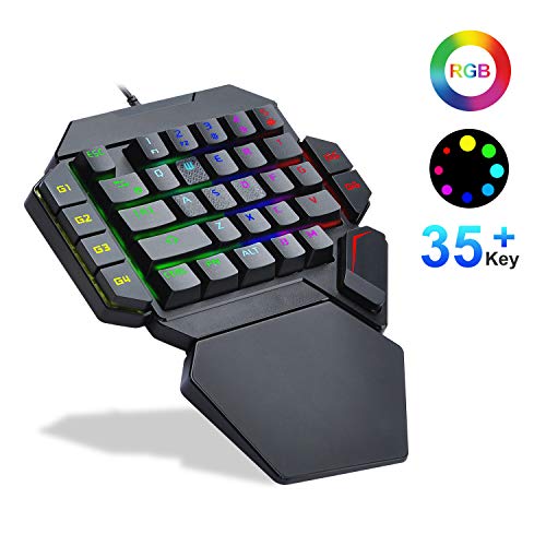 TOP STAR Teclado mecánico para juegos de una mano K50 RGB retroiluminado con reposamuñecas, cable USB, 35 teclas, no requiere controlador, admite grabación / eliminación de macros TOP STAR Teclado mecánico para juegos de una mano K50 RGB retroiluminado con reposamuñecas, cable USB, 35 teclas, no requiere controlador, admite grabación / eliminación de macros