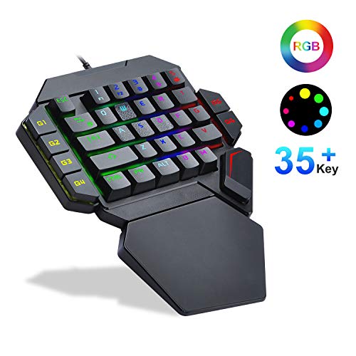 TOP STAR Teclado mecánico para juegos de una mano K50 RGB retroiluminado con reposamuñecas, cable USB, 35 teclas, no requiere controlador, admite grabación / eliminación de macros