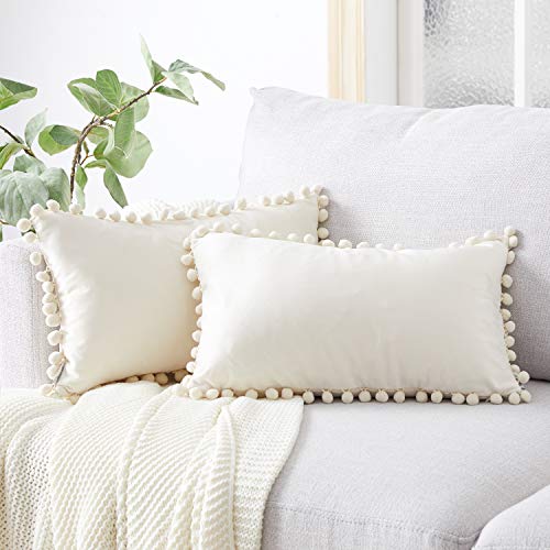 Topfinel Juego de 2 Cojines Fundas Terciopelo Decorativa Hogar Almohadas Fundas con Pelota de Color Sólido para Cama Sofás Sala de Estar Dormitorio Sala de Estudio Jardín Coche 30x50cm Crema Topfinel Juego de 2 Cojines Fundas Terciopelo Decorativa Hogar Almohadas Fundas con Pelota de Color Sólido para Cama Sofás Sala de Estar Dormitorio Sala de Estudio Jardín Coche 30x50cm Crema
