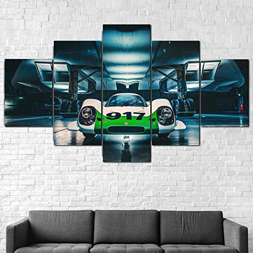 TOPRUN Lona Murales Cuadro Moderno En Lienzo 5 Piezas XXL Impresiones En Coche Porsche 917 Concorde HD Arte De Pared Modulares Sala De Estar Dormitorios Decoración para El Hogar Póster