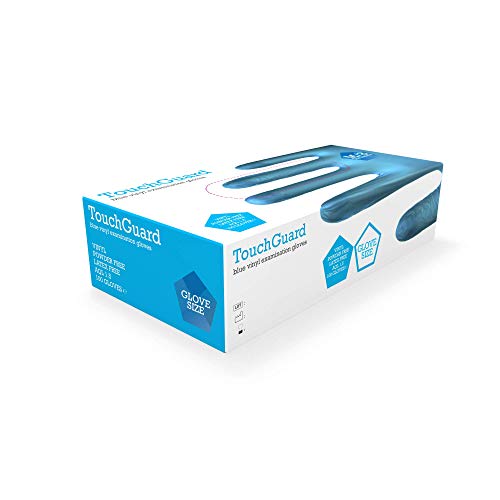 TouchGuard - Guantes de vinilo azules desechables sin polvos, caja de 100 unidades, medianos TouchGuard - Guantes de vinilo azules desechables sin polvos, caja de 100 unidades, medianos