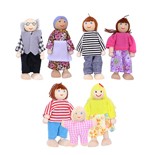 TOYMYTOY Muñecas de Madera Familia Encantadora casa de muñecas Juegos de simulación Accesorios - Set de 7 muñecas TOYMYTOY Muñecas de Madera Familia Encantadora casa de muñecas Juegos de simulación Accesorios - Set de 7 muñecas