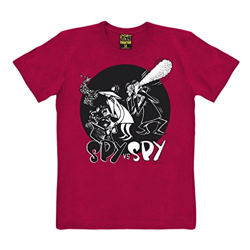 TRAKTOR Camiseta ESPA contra Espia - El Club - Camiseta de La Revista Mad - Spy vs. Spy - Club - Camiseta con Cuello Redondo - Rojo - Camiseta Original de la Marca, Talla M