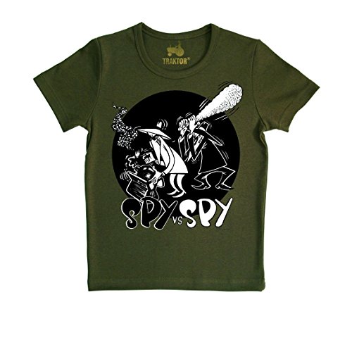 TRAKTOR Camiseta ESPA contra Espia - El Club - La Revista Mad - Spy vs. Spy - Club - Camiseta con Cuello Redondo de la Marca Verde Oliva - Diseño Original con Licencia, Talla XXL