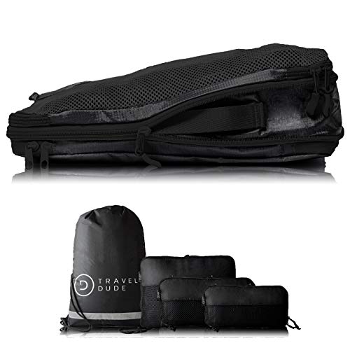 TRAVEL DUDE Organizador de Maletas con Bolsas de Compresión para Equipaje | De Botellas de Plástico Recicladas | Bolsas Organizadoras Maleta | Easy Travel | Ultra liviano (Negro, 4 piezas) TRAVEL DUDE Organizador de Maletas con Bolsas de Compresión para Equipaje | De Botellas de Plástico Recicladas | Bolsas Organizadoras Maleta | Easy Travel | Ultra liviano (Negro, 4 piezas)