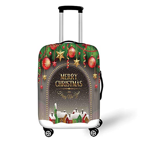 Travel Luggage Cover Suitcase Protector,Christmas Decorations,Classic Rustic Design Season Greetings Golden Letters Village Ornaments,Multi，for Travel,S