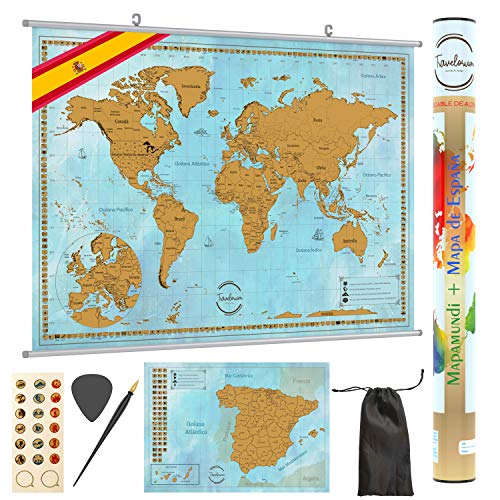 TRAVELORUM Mapa Mundi de Rascar en Español + KIT PARA COLGAR + Mapa de España con Provincias TRAVELORUM Mapa Mundi de Rascar en Español + KIT PARA COLGAR + Mapa de España con Provincias