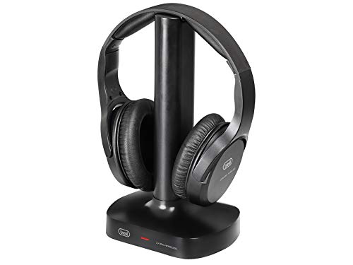 Trevi FRS 1480 R - Auriculares estéreo para TV, receptor RF inalámbrico inalámbrico, base de carga, digital óptico, jack de 3,5 mm, RCA, diadema ajustable, apagado automático, color negro, talla única