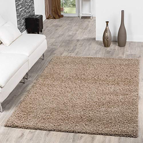 T&T Design Alfombra Shaggy Pelo Largo Moderna Lisa Monocolor En Beige Precio Inmejorable, Größe:160x220 cm