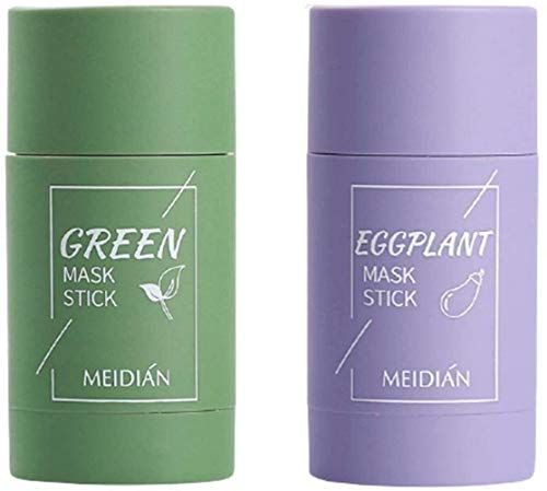 TTCPUYSA 2 pcs Green Tea Purifying Clay Stick Mask Deep Clean Pore Oil Control Anti-Acne Eggplant Fine Solid(Green Tea + Eggplant)