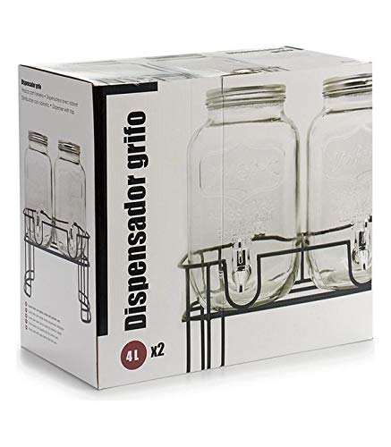 TU TENDENCIA UNICA Juego 2 tarros con Grifo dispensador de Cristal de 4L con Base de Metal Negro Resistente. Diseño Moderno con Letras en Relieve. Medidas: 34,5x18x31 cm TU TENDENCIA UNICA Juego 2 tarros con Grifo dispensador de Cristal de 4L con Base de Metal Negro Resistente. Diseño Moderno con Letras en Relieve. Medidas: 34,5x18x31 cm