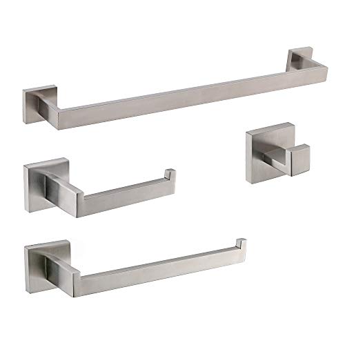 TURS 19 Pulgadas Baño 4 Piezas Conjunto de Herrajes Para SUS 304 Acero Inoxidable Soporte de Papel Higiénico 50CM Barra de Toallas Titular Bata Gancho Montaje en Pared, Cepillado, Q7BR-A4-50