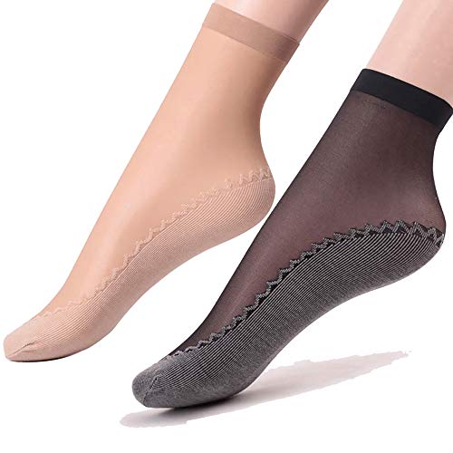 Ueither 12 pares de mujeres sedoso antideslizante de algodón único escarpado tobillo alta medias calcetería calcetines Dedo del pie reforzado (6 Pares Negro 6 Pares Beige) Ueither 12 pares de mujeres sedoso antideslizante de algodón único escarpado tobillo alta medias calcetería calcetines Dedo del pie reforzado (6 Pares Negro 6 Pares Beige)