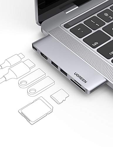 UGREEN HUB USB C 6 En 2, Adaptador USB C HUB Macbook Pro Air a 2 x USB 3.0, 4K HDMI, Lector de Tarjeta SD TF, USB C Thunderbolt 3 100W PD para Macbook Pro M1 13 2020 2019 16'' Macbook Air 2020 2019