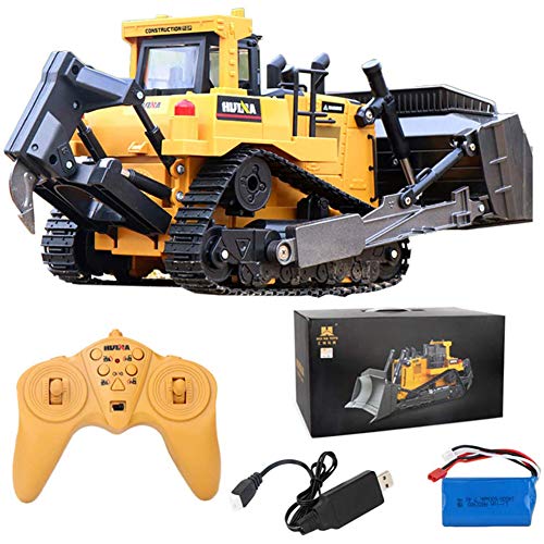 UIGJIOG 1:16 RC Bulldozer Toy para niños, 9CH 2.4Ghz Control Remoto Crawler Bulldozer Resistente con luz LED y Sonido