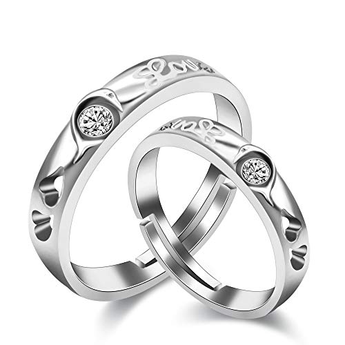 Uloveido 1 par de Anillos de Compromiso establecidos para él y para Ella Color Plata Corazón de Amor Rompecabezas Anillo de Bodas a Juego Regalos de Novia para Novio Novio LB021