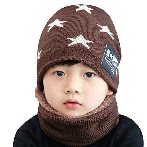 UMIPUBO Conjunto de Bufanda y Gorro Invierno de Punto para niños Forro Polar de Lana Beanie Hat Sombrero Cuello Caliente Bebe Ninos Ninas