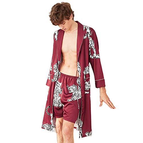 Un Conjunto de dos Piezas de Pantalones Cortos y Bata para Hombre Transpirabilidad Delicada Wlegant Bata de Noche Sedoso Larga Simplicidad Cómodo Pijama Un Conjunto de dos Piezas de Pantalones Cortos y Bata para Hombre Transpirabilidad Delicada Wlegant Bata de Noche Sedoso Larga Simplicidad Cómodo Pijama