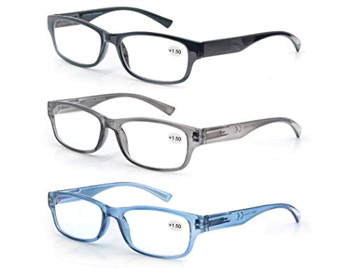 Un Pack de 3 Gafas de Lectura 2.5/Gafas para Presbicia Hombre Mujer,Buena Vision Ligeras Comodas,Vista de Cerca/Vista Cansada,Colores Negro-Gris-Azul