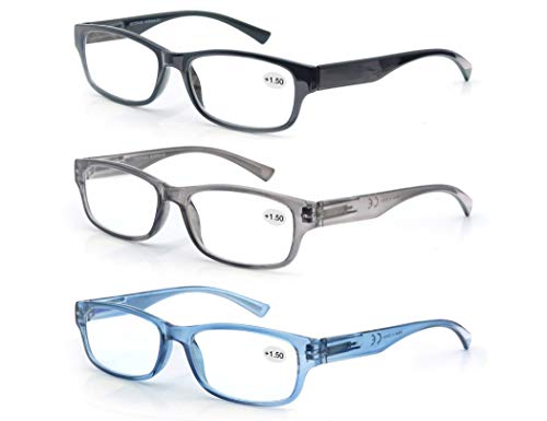 Un Pack de 3 Gafas de Lectura 2.5/Gafas para Presbicia Hombre Mujer,Buena Vision Ligeras Comodas,Vista de Cerca/Vista Cansada,Colores Negro-Gris-Azul Un Pack de 3 Gafas de Lectura 2.5/Gafas para Presbicia Hombre Mujer,Buena Vision Ligeras Comodas,Vista de Cerca/Vista Cansada,Colores Negro-Gris-Azul