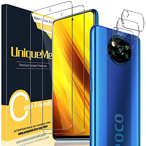 UniqueMe [2 Pack] Protector de Pantalla + [3 Pack] Protector de Lente de Cámara para Xiaomi Poco X3 NFC, Vidrio Templado [9H Dureza] HD Film Cristal Templado