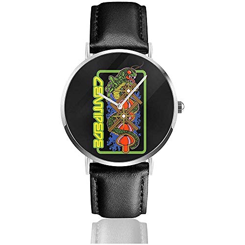 Unisex Business Casual Centipede Game Cover Art Relojes Reloj de Cuero de Cuarzo
