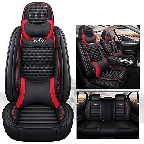 Universal Car Front + Rear Seat Cover 9PCS Protector Set de cuero para Mercedes Benz W203 W204 W205 W211 W212 W213 W124 GLK GLC W164 W166 GLE,Black red